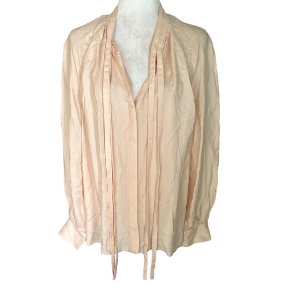 COS Tie Neck Light Peach Cupro Pussycat Blouse - 10 - Picture 4 of 15